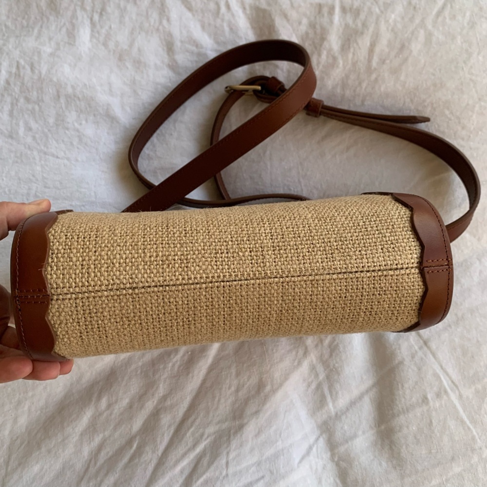 A.P.C. Demi Lune Jute Raffia Leather Crossbody Purse Bag Noisette Brown Tan - Picture 13 of 14